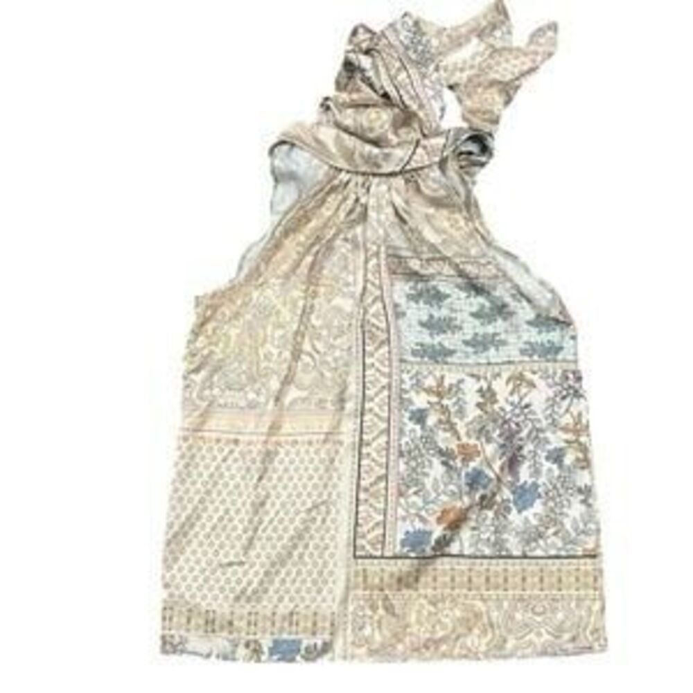 Rachel Zoe Silky Eclectic Paisley Floral Patchwork Halter Scarf Tie Blouse S